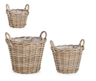 Sada 3 sivých ratanových košíkov Randy - 22x16-24 cm, 30x23-29 cm, 37x30-38 cm