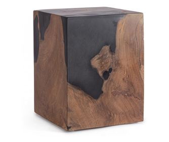 Stolik boczny Melty z czarnej żywicy poliestrowej i brązowego drewna, 30x30x40 cm