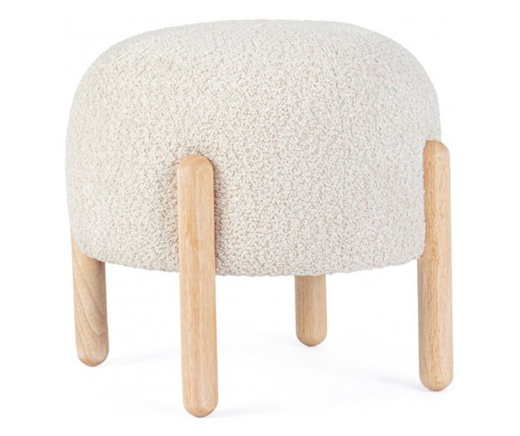 Krémszínű szövetzsámoly természetes fa lábakkal, 45x38 cm