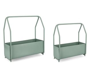 Set od 2 zelene metalne žardinjere Keyra, 41x21x47 cm, 52x22.5x52 cm