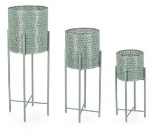 Set 3 suporturi ghivece flori metal verde Kalidas 23x46.5 cm, 28x61.5 cm, 30x76.5 cm