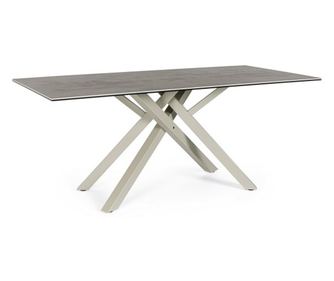 Taupe kerámia és acél asztal Sean 180x90x76 cm