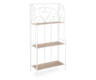 Guenda 60x28x127 cm-es, 3 polcos, fehér MDF és natúr fém polc