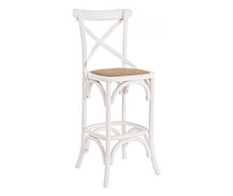 Bijela barska stolica od drva s prirodnim dizajnom od ratana 50x52x118 cm