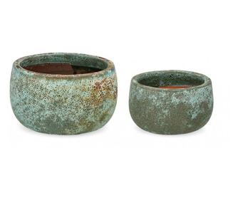 Σετ 2 Πράσινα Πήλινα Γλαστράκια Duyen 36x22 εκ., 29x17 εκ.