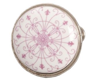 Set od 2 bijele i ružičaste keramičke ručke za ladice sa srebrnom željeznom bazom, 3x2 cm