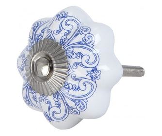 Σετ 2 Κεραμικά Πομολάκια Συρταριού - Μπλε και Λευκό, 4x3 εκ.