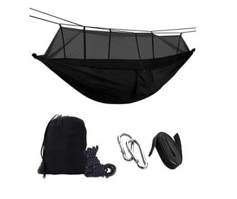 Nylon turista függőágy szúnyoghálóval, fekete színű, méretei 260 cm x 140 cm