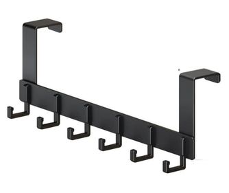 Metalni vješalica sa 6 kuka, montaža na vrata, Maksimalno 30 kg, Crna, 44 x 12,3 cm