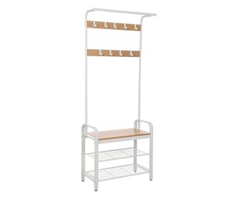 Κρεμάστρα Ρούχων με 2 Ράφια Παπουτσιών, Vasagle, Πάγκος, Μοριοσανίδα και Μέταλλο, Μπεζ, 72x33.7x183 εκ.