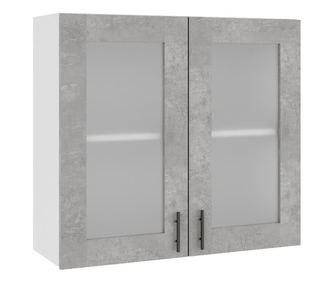 Горен кухненски шкаф Glamour B-80 с витрина Бетон мат