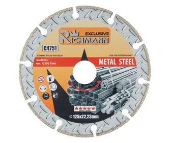 Szegmentált gyémánt vágótárcsa, fém, száraz vágás, 125x1,4 mm, Richmann Exclusive