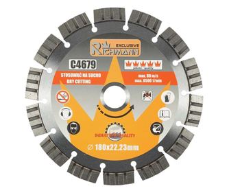Szegmentált gyémánt vágótárcsa, betonhoz, száraz vágás, 180 mm/22,23 mm, Richmann Exclusive