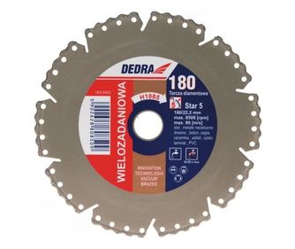 Szegmentált gyémánt vágótárcsa, betonhoz, nedves és száraz vágáshoz, 180 mm, Dedra