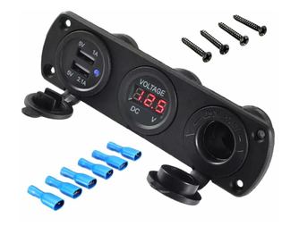 Univerzális szivargyújtó-aljzat, vízálló, voltmérővel és 2 x USB-töltéssel, terepjárókhoz, ATV-khez, SSV-khez, quadokhoz, motork