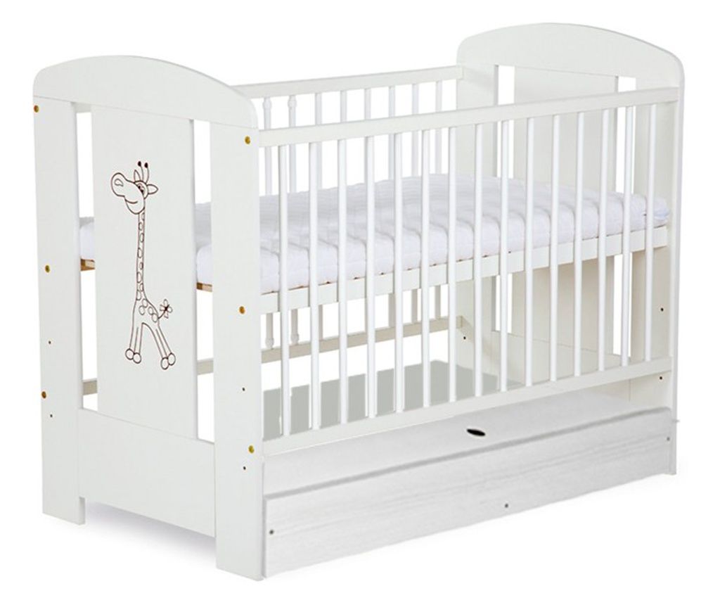 Παιδική Ξύλινη Κούνια με Συρτάρι SAFARI GIRAFFE Λευκή