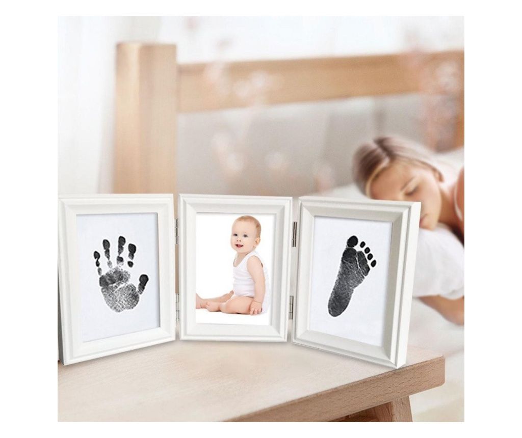 Drool Σετ Τριπλού Κάδρου Φωτογραφιών με Μελάνι για Αποτύπωμα Χεριού και Πατούσας (Χρώμα Κάδρου: Λευκό, Χρώμα Μελανιού: Κόκκινο)