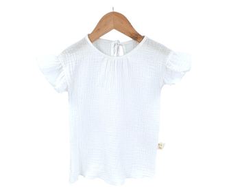Tricou cu volanase la maneci pentru copii, din muselina, Pearl, 18-24 luni