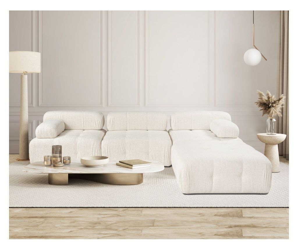 Corner Sofa Doblo 3 Seater with Pouffe ( L1-O1-1R-Pouffe) - Cream