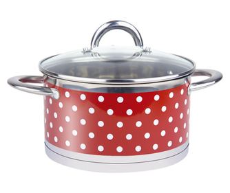 Cratiță Rosberg R51210I20, 20 cm, 3,6 litri, fund dublu, inducție, inox / roșu cu puncte albe