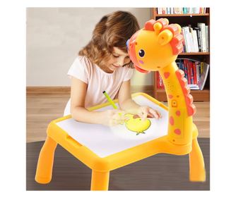 Masa Muzicala de Desen pentru copii cu Proiector, model Girafa, culoare Galben, 24 imagini, AVX-WT-222-2-YELLOW-GIRAFFE