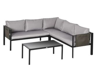 Set mobilier gradina/terasa, gri si negru, 1 masa, 3 canapele, Kayden