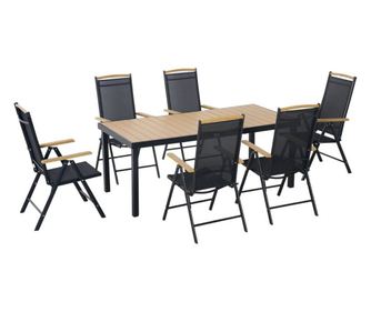 Abigail 7 részes kültéri étkezőgarnitúra, fekete és tölgy