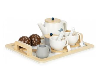 Set din lemn pentru a servi ceaiul, 17 elemente, Ecotoys W10B318