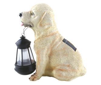 Lampa solara, model catelus, pentru gradina sau terasa, cu felinar, lumina alba, inaltime 24.5 cm