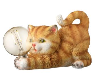 Lampa cu incarcare solara, pentru gradina sau terasa, model pisicuta, lumina alba calda, inaltime 14.5 cm