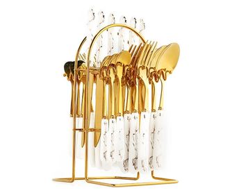 Set tacamuri din inox 24 piese, cu suport,TRENDY’S,gold