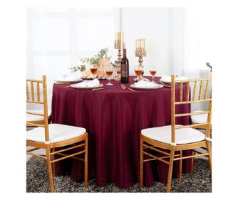 Fata de masa Kotonia Home - rotunda cu diametrul 240 cm, Damasc Saten DeLux, 100% bumbac, burgundy