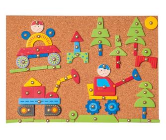 Woodyland Construction Game Коркова дъска с карфици и чук