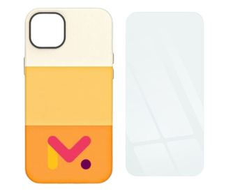Védőborítás a széleken megerősített iPhone 14 Pro készülékhez, ökológiai bőr és 9H védőfólia, vastagság 0,3 mm, narancs