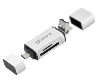 Bralnik kartic SD MicroSD s povezavo USB type C USB Micro USB Sandberg 136-28 srebrn