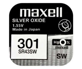 Батерия за часовник Maxell SR43SW V301 AG12 1.55V сребърен оксид 1бр.
