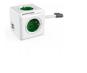Πολύπριζο σε σχήμα κύβου 4 υποδοχές 2x USB μήκος καλωδίου 1.5m λευκό/πράσινο Allocacoc