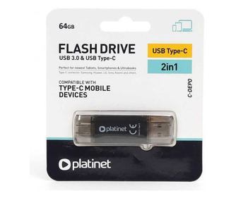 Flash Drive USB 3.0 + TYPE C 64GB C-DEPO PLATINET PMFC64S