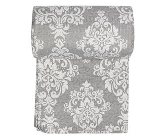 Cuvertura pentru pat, reversibila, 220x240 cm, gri cu model floral alb