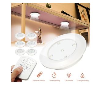 Set 6 Lampi LED Wireless, autoadezive, cu telecomanda, pentru iluminat scari sau mobilier