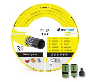Kerti tömlő, 3 rétegű, + ajándék 2 csatlakozó, 1 adapter, 3/4", 25 m, Cellfast Plus