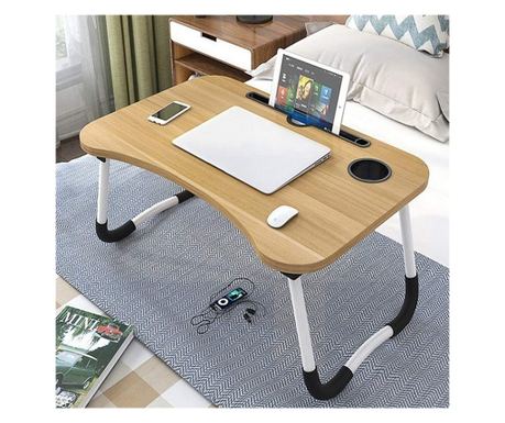 Πτυσσόμενο Γραφείο Laptop - MDF, 60 x 39.5 cm, με Θήκη για Κύπελλο και Τηλέφωνο
