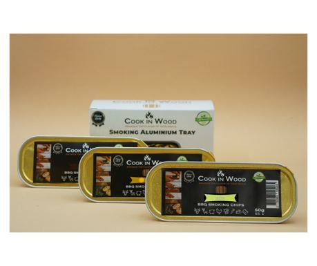 Set 3 aluminijastih škatlic za dimljenje z okusi olive, citrusov in breskve, 3x50 gramov