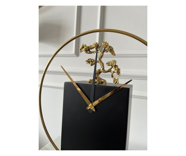 Decoratiune tip ceas Heritage, metalica, negru si auriu, 25x9x37cm