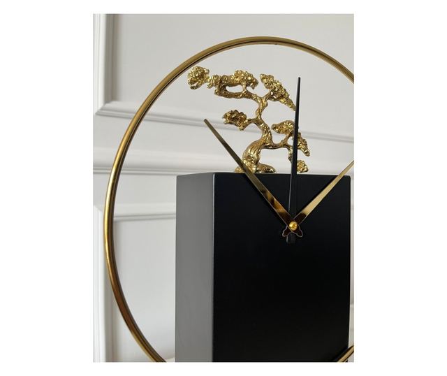 Decoratiune tip ceas Heritage, metalica, negru si auriu, 25x9x37cm