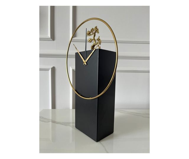 Decoratiune tip ceas Heritage, metalica, negru si auriu, 25x9x37cm