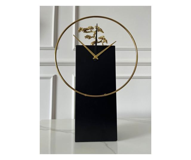 Decoratiune tip ceas Heritage, metalica, negru si auriu, 25x9x37cm