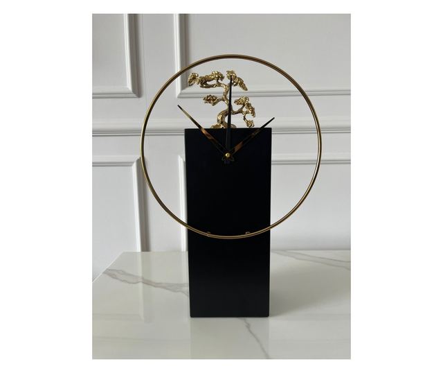 Decoratiune tip ceas Heritage, metalica, negru si auriu, 25x9x37cm