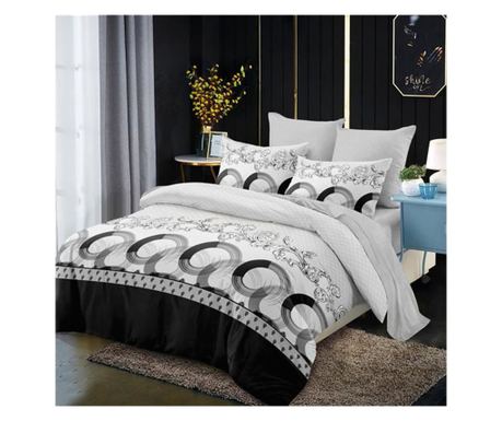 Lenjerie de pat pentru o persoana cu husa de perna patrata, Mylasa, bumbac mercerizat, multicolor