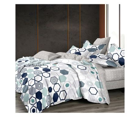 Lenjerie de pat matrimonial SUPER cu husa de perna dreptunghiulara, Mytilene, bumbac mercerizat, multicolor